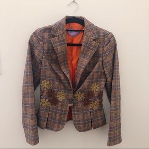 Vintage Etro wool plaid blazer with floral detail